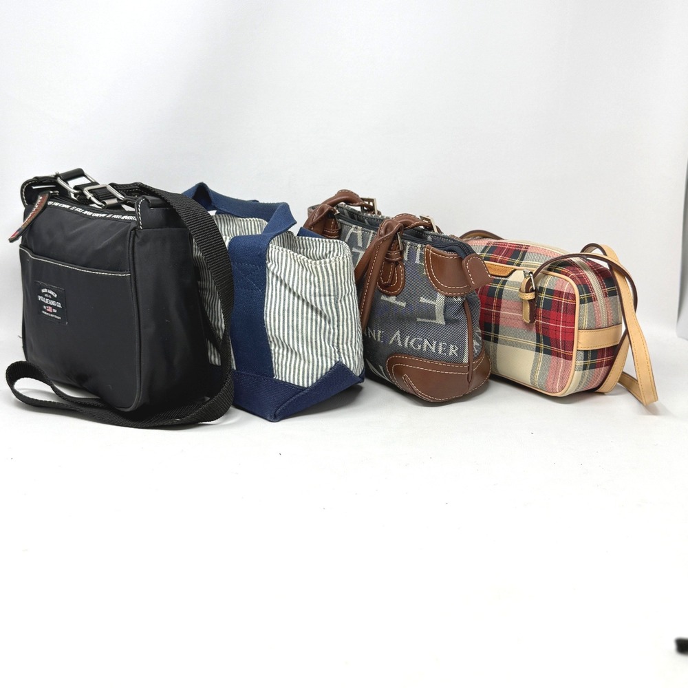 Y2K 90s Mini Purse Set 4 Bags Tote Hilfiger Aigner Polo Plaid Stripe Logo Lauren